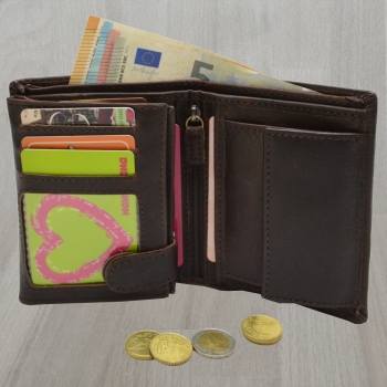 Herrengeldbörse Flügel Druck Hochformat Echt Leder Dunkelbraun mit RFID Schutz